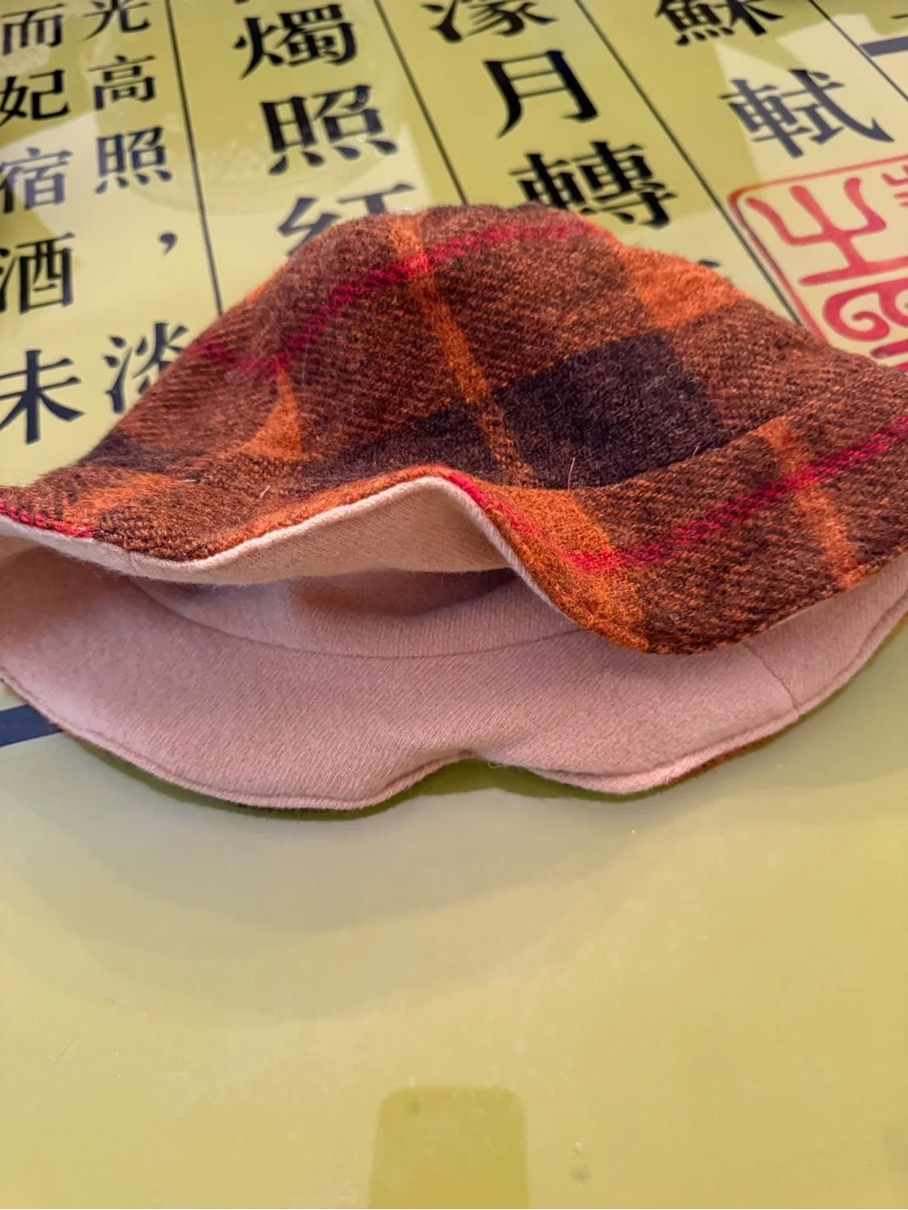Women’s cashmere and wool plaid reversible Bucket Hat